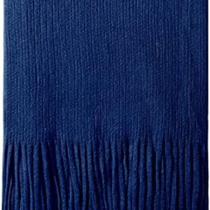 NTBAY Acrylic Knitted Throw Blanket, Lightweight and Soft Cozy Decorative Woven Blanket with 18 cm Tassels for Travel, Couch, Bed, Sofa, 130x170 cm, Royal Blue Striped