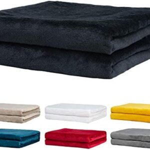 Rendiele Fleece Throw Blankets Super Soft Flannel Fleece Blankets Fluffy Warm Solid Color Blankets for Bed and Sofa, Black, 125x150cm