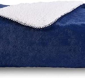 SOCHOW Luxury Sherpa Fleece Throw Blanket, 600GSM Ultra Soft and Warm Flash in The Light Plush Blanket for Bed Sofa Couch, Fall Winter and Spring, 150cm × 200 cm, Navy Blue