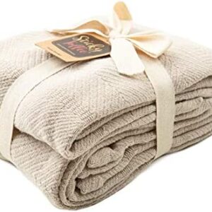 Sticky Toffee Woven Blanket - 100% Cotton, Tan | Large Lightweight Throw | Warm, Light & Soft for Living Room Couch, Chair, Outdoors or for Home Bedspreads | Machine Washable