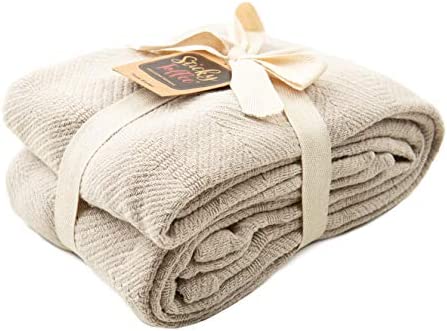 Sticky Toffee Woven Blanket - 100% Cotton, Tan | Large Lightweight Throw | Warm, Light & Soft for Living Room Couch, Chair, Outdoors or for Home Bedspreads | Machine Washable