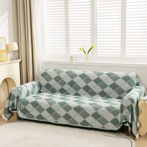 LHGOGO Reversible Diamond Throws for Sofas Extra Large Throws for Settees and King Size Bed, Lightweight, Soft and Warm with Tassels - Green, 180x300cm
