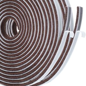 2 Rolls Adhesive Brush Weather Stripping, Window Door Draught Excluder SoundProof Weather Strip Tape Seals for Gap Seal(2 X 5m Each)(Brown)