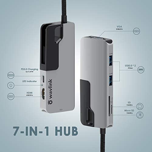 USB C Hub Dual Monitors with HDMI VGA, 7-in-1 USB C Adapter Thunderbolt Docking Station with 87W Power Delivery, 2x USB A 3.0 Ports, SD/TF Reader, for MacBook Air/Pro, HP, Dell XPS - Image 2