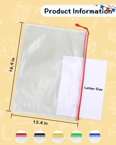 Umriox A3 Document Folder Extra Thick Zipper File Bags Mesh Zip Lock Document Wallets Folder Travel Storage Pouch for Office Supplies and Travel Accessories, Waterproof, 5PCS - Image 2