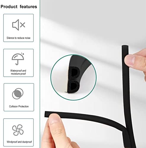 Black Weather Strip Tape 12 Meters Self Adhesive Door Seal Strip Rubber Seal Foam Strip Draught Excluder Tape Soundproofing Avoidance Rubber Weatherstrip for Doors Windows Insulation Strip(2 Pack) - Image 2