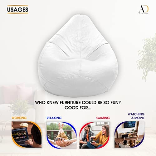Ample Decor Bean Bag Cover – for Children and Teenagers – Super Soft – Made to Last – Indoor Use – Solid Colors (Filling not Included) – White - Image 5