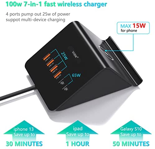 100W Wireless Charging Station,Qurzou Multiport USB Charger 6-Port USB C Cell Phone Fast Charger for iPhone 14/14 Pro/14 Pro Max/13 Pro/13 Pro Max, Galaxy, iPad,Tablet,MacBook Pro/Air etc - Image 5