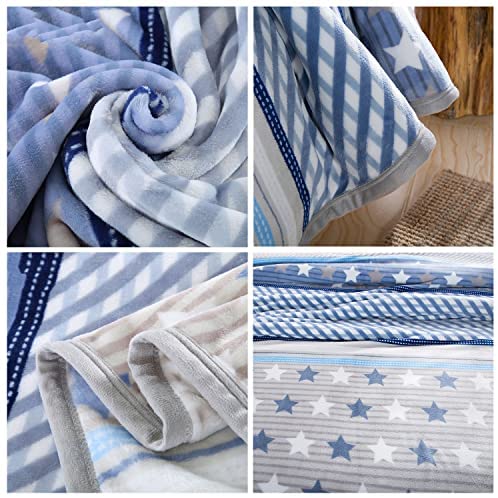 Queenshin Lightweight Star Stripe Double Bed Fleece Blanket, Christmas Large 250 Gsm Flannel Cozy Soft Fluffy Twin Throws Sofa 150 * 200 CM, Blue - Image 6