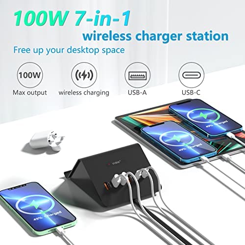 100W Wireless Charging Station,Qurzou Multiport USB Charger 6-Port USB C Cell Phone Fast Charger for iPhone 14/14 Pro/14 Pro Max/13 Pro/13 Pro Max, Galaxy, iPad,Tablet,MacBook Pro/Air etc - Image 2