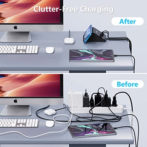 100W Wireless Charging Station,Qurzou Multiport USB Charger 6-Port USB C Cell Phone Fast Charger for iPhone 14/14 Pro/14 Pro Max/13 Pro/13 Pro Max, Galaxy, iPad,Tablet,MacBook Pro/Air etc - Image 4