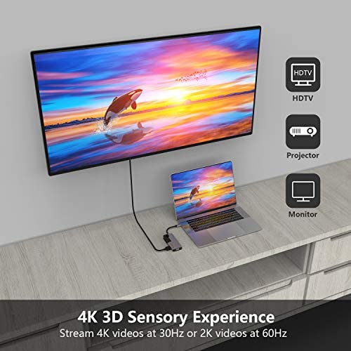 USB C Hub Dual Monitors with HDMI VGA, 7-in-1 USB C Adapter Thunderbolt Docking Station with 87W Power Delivery, 2x USB A 3.0 Ports, SD/TF Reader, for MacBook Air/Pro, HP, Dell XPS - Image 6