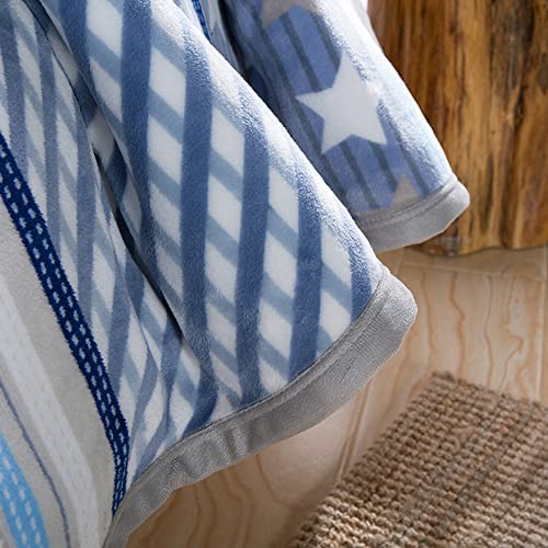 Queenshin Lightweight Star Stripe Double Bed Fleece Blanket, Christmas Large 250 Gsm Flannel Cozy Soft Fluffy Twin Throws Sofa 150 * 200 CM, Blue - Image 7