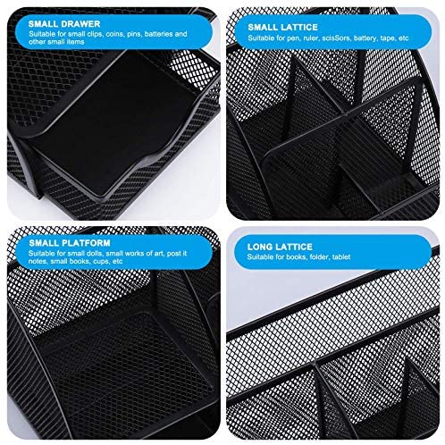 OKPOW Desk Organisers, Office Mesh Desk Tidy Organiser 6 Components Pen Holder with Drawer Multifunctional Stationary Organiser Black - Image 5