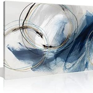 Abstract Wall Art Canvas Painting Pictures Wall Decor Large Canvas Art Lake Blue Modern Artwork Contemporary Wall Decor Indigo Grey Blue for Home Office Decorations Framed Ready to Hang 16" x 24"