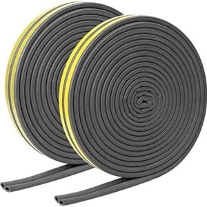 Black Weather Strip Tape 12 Meters Self Adhesive Door Seal Strip Rubber Seal Foam Strip Draught Excluder Tape Soundproofing Avoidance Rubber Weatherstrip for Doors Windows Insulation Strip（2 Pack）
