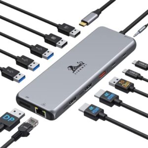 Docking Station Dual Monitor ,13 IN 1 USB C Hub Triple Display Multiport Adapter Tabble USB C docking station with 2 HDMI+DP+8 USB C/A Ports+Ethernet+Audio, USB C Dongle for Dell,HP, MacBook,Surface