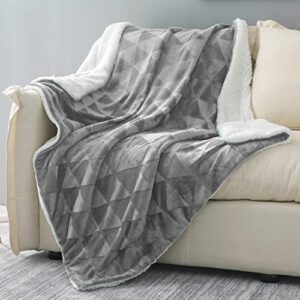 Exclusivo Mezcla 127x178CM Large Throw Blanket, Reversible Brushed Flannel Fleece and Plush Sherpa Blanket(Light Grey)- Decorative, Lightweight, Soft and Warm