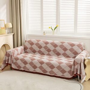 LHGOGO Reversible Diamond Throws for Sofas Extra Large Throws for Settees and King Size Bed, Lightweight, Soft and Warm with Tassels - Brick Red, 180x300cm