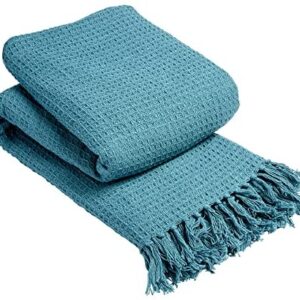 LIZZIE JACOBS New Lisbon 100% Cotton Throws Waffle Style Luxurious Super Soft Warm Cosy Sofa Bed Settee Chair Travel Blankets (Single - 127 x 152 cm, Teal)