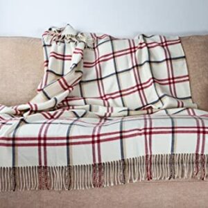 Large Check Blanket Throw Wrap Poncho Shawl Cream Red Plaid by CRAGGI