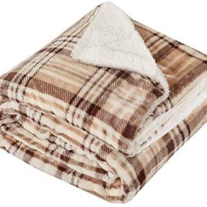 Microlight to Berber New Range of Light But Warm Soft Fluffy Micro Velour Throw Blankets For Sofa and Bed, Wrinkle Resistant, Anti-fade (Plaid-Khaki, 150 * 200cm)