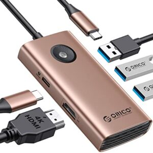 ORICO Docking Station, 5-in-1 USB C HUB with 4K HDMI, 60W Power Delivery, USB 3.0 5Gbps and 2 USB 2.0 Data Ports Multiport Type C Adapter for MacBook Air, MacBook Pro, XPS, and More