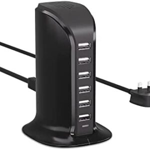 Qurzou 50W USB Tower Charging Station,Multi USB Charger (black)
