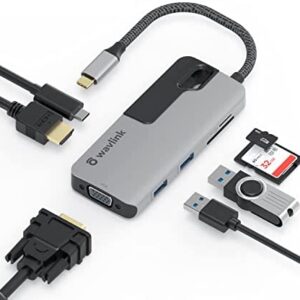 USB C Hub Dual Monitors with HDMI VGA, 7-in-1 USB C Adapter Thunderbolt Docking Station with 87W Power Delivery, 2x USB A 3.0 Ports, SD/TF Reader, for MacBook Air/Pro, HP, Dell XPS