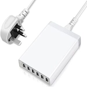 USB Charging Station, Ennotek 50W 10A 6-port Desktop USB Charger Station Travel Adapter with 1.5M Cable UK Plug for Smartphones Tablets and More