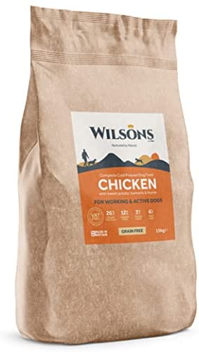 Wilsons - Working Dog Cold Pressed Dry Dog Food, Hypoallergenic, Grain Free, Natural Ingredients, Suitable for Adult Dogs and Puppies 2 Months and Up (Chicken) (15kg)