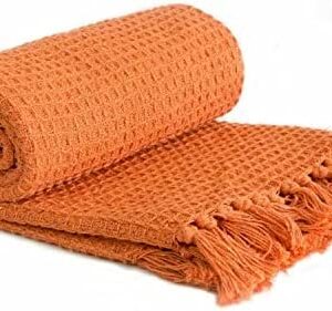 100% Cotton Luxury Waffle Honeycomb Sofa/Settee Bed Throw Blanket Woven Tasselled Edge Chair Extra Large Throws-14 Colours And 6 Sizes (Terracotta, Chair (50" X 60"))