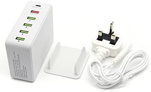 USB C Charger, Ennotek 65W 6-Port USB Charging Station Desktop Charger with a 20W Power Delivery, a QC3.0 and 4 USB Smart USB Charging Ports for Mobile Phones, Tablets and More - White - Image 5