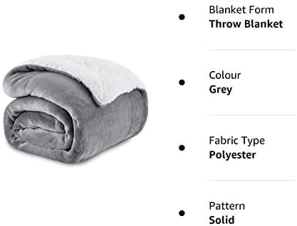 Single Silver Grey Sherpa Fleece Blanket, Microfiber, Thick Blanket, Fluffy Blanket, Blanket For Bed, Throws For Sofas, Reversible Soft, Thick, Luxurious, Winter Blanket - Image 9