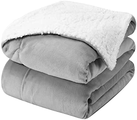 Single Silver Grey Sherpa Fleece Blanket, Microfiber, Thick Blanket, Fluffy Blanket, Blanket For Bed, Throws For Sofas, Reversible Soft, Thick, Luxurious, Winter Blanket - Image 8