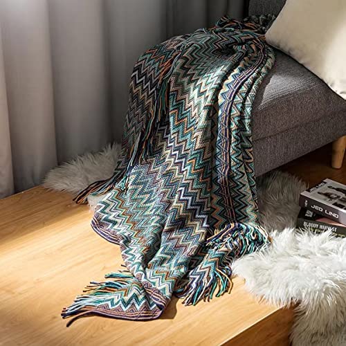 Jemsia Bohemian Throw Blanket Knitted Boho Patterned Sofa Blanket Camping Travelling Soft Cozy Woven Shawl Decor Throws with Tassels for Armchairs Couch Bed Throws, 127 x 152cm - Image 3