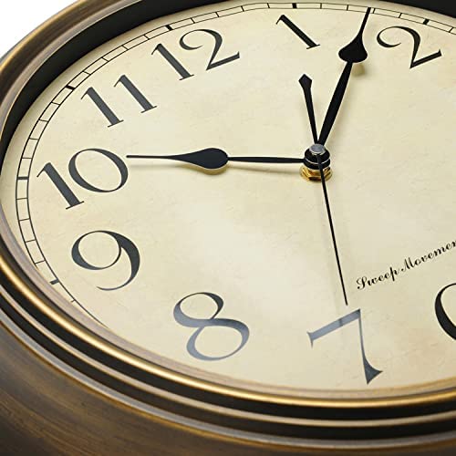 Plumeet Retro Wall Clock 13'' Non Ticking Classic Silent Metal Wall Clocks Decorative Kitchen Living Room Bedroom - Battery Operated (13'', Arabic Numerals) - Image 2