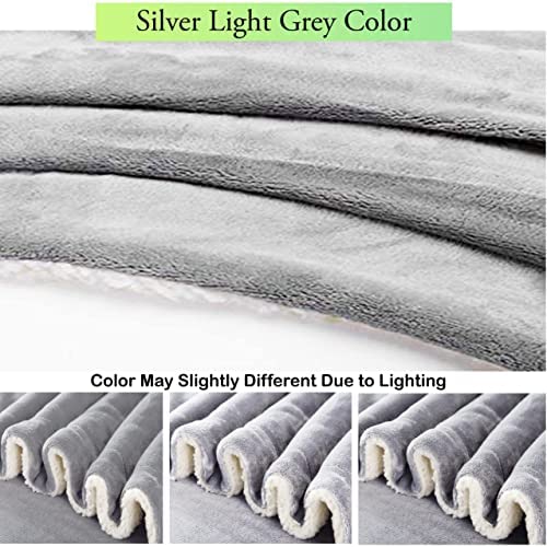 Single Silver Grey Sherpa Fleece Blanket, Microfiber, Thick Blanket, Fluffy Blanket, Blanket For Bed, Throws For Sofas, Reversible Soft, Thick, Luxurious, Winter Blanket - Image 5