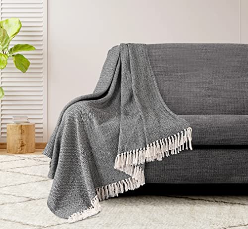La Maison 100% Indian Cotton Herringbone Pattern Large Batten Throwover Sofa Throw Multicoloured Bed Throw Woven Handloom Tassel Armchair Decorative Blanket (Black, 127cm x 152cm / 50" x 60") - Image 2