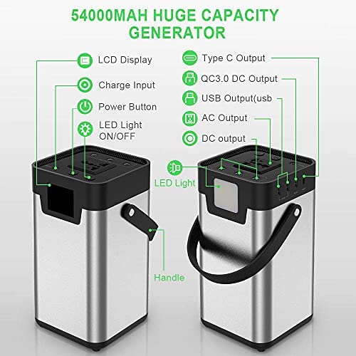 YQGOO Wind Turbines,200W Solar Camping Power Bank Portable Generator 54600Mah Solar Power Station with LED Light for Outdoors Camping Traveling Emergency - Image 6