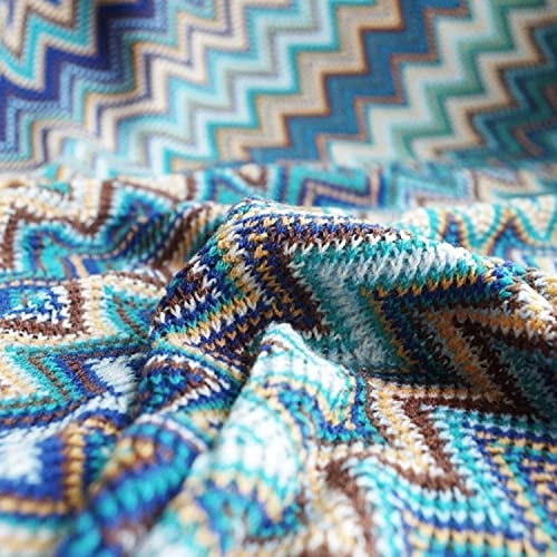 Jemsia Bohemian Throw Blanket Knitted Boho Patterned Sofa Blanket Camping Travelling Soft Cozy Woven Shawl Decor Throws with Tassels for Armchairs Couch Bed Throws, 127 x 152cm - Image 4