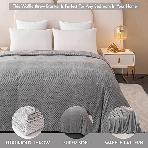GLS Home Luxury Throw Blanket Double Size Waffle Honey Comb Throw Blanket Super Soft Lightweight Warm Cosy Fleece Throws for Couch Bedspread Travel Sofa Throw Blanket (Grey, Double - 150x200cm) - Image 5