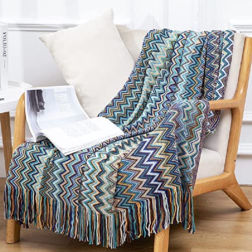 Jemsia Bohemian Throw Blanket Knitted Boho Patterned Sofa Blanket Camping Travelling Soft Cozy Woven Shawl Decor Throws with Tassels for Armchairs Couch Bed Throws, 127 x 152cm - Image 2