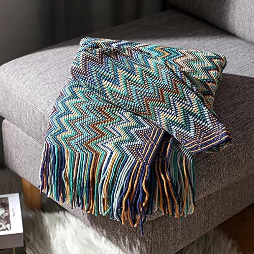 Jemsia Bohemian Throw Blanket Knitted Boho Patterned Sofa Blanket Camping Travelling Soft Cozy Woven Shawl Decor Throws with Tassels for Armchairs Couch Bed Throws, 127 x 152cm - Image 7