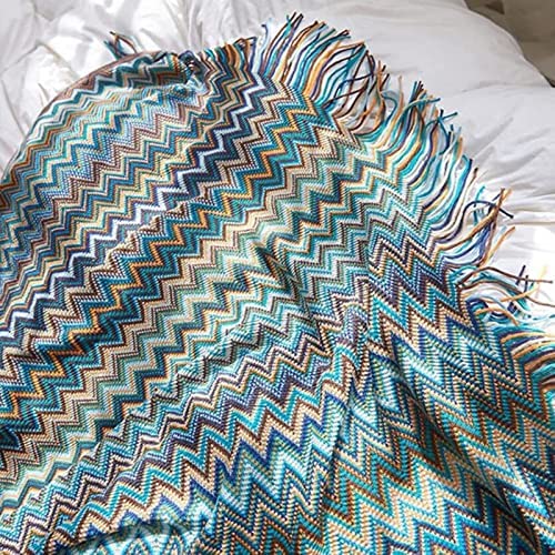 Jemsia Bohemian Throw Blanket Knitted Boho Patterned Sofa Blanket Camping Travelling Soft Cozy Woven Shawl Decor Throws with Tassels for Armchairs Couch Bed Throws, 127 x 152cm - Image 5