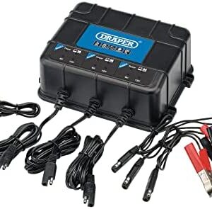 Draper 53172 6V/12V 3 Bank Charger Station, Black, One Size