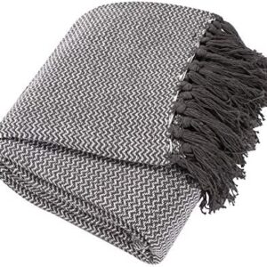 EHC Wave Large Cotton Throw Blanket with Tassels Soft Bed Throws Perfect Layer for for Sofa, Bed, Armchair and Couch 150 X 200 cm, Grey