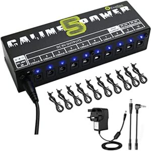 Guitar Pedal Power Supply - Exqline Effect Pedal Board Power Supply 10 Isolated DC Output for 9V/12V/18V Effect Pedal Power with Bright Blue LED Isolated Short Circuit/Overcurrent Protection
