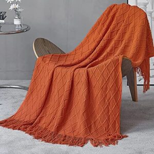 LumiSyne Knitted Throw Blanket With Tassel Solid Color Geometric Plaid Pattern Cozy Couch Cover Soft Bedspread Decorative Blanket For Sofa Bed Settee 170x130cm