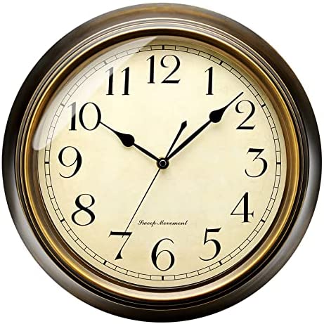 Plumeet Retro Wall Clock 13'' Non Ticking Classic Silent Metal Wall Clocks Decorative Kitchen Living Room Bedroom - Battery Operated (13'', Arabic Numerals)